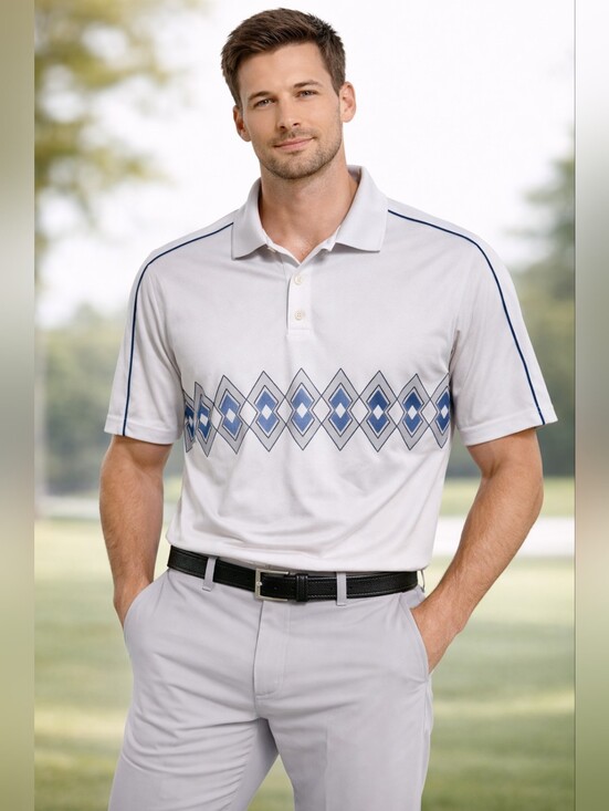Champion Other - Champion White Polo with Blue Diamond Chest Pattern *GOLFWEAR* Size M